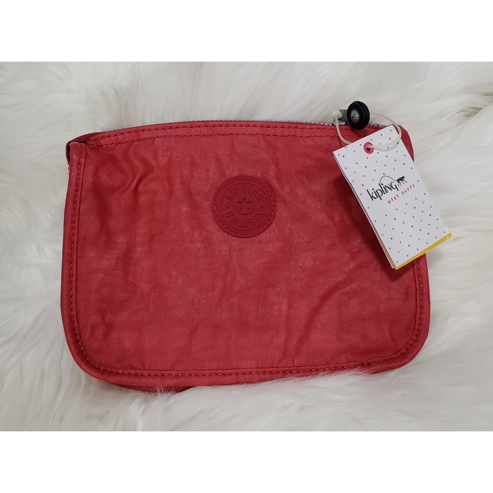 NEW KIPLING Harrie Pouch Cosmetic Bag Toiletries SCARLET RED MAKEUP POUCH Zip